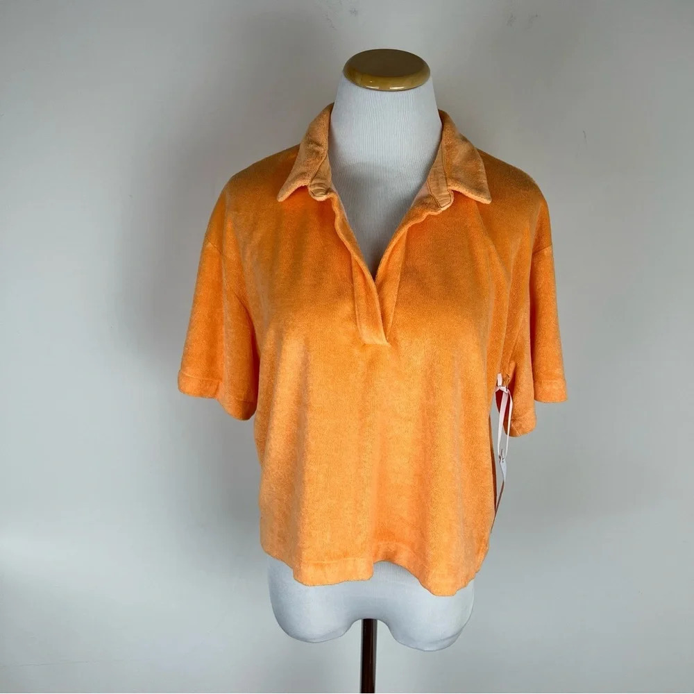 NWT Honorine Tate Terry Cloth Polo Shirt Top Orange Size S